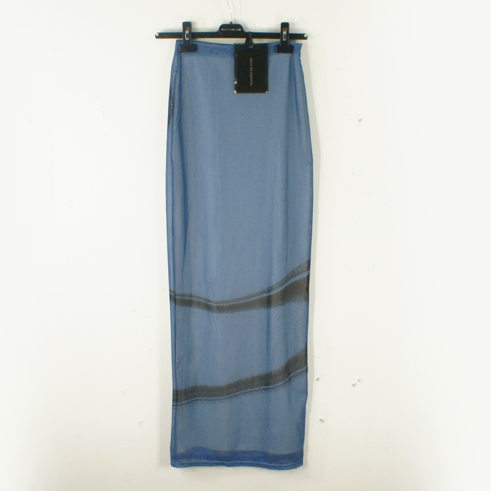 Maniere De Voir Blue and Black Mesh Corset Maxi Skirt Set - Picture 6 of 10